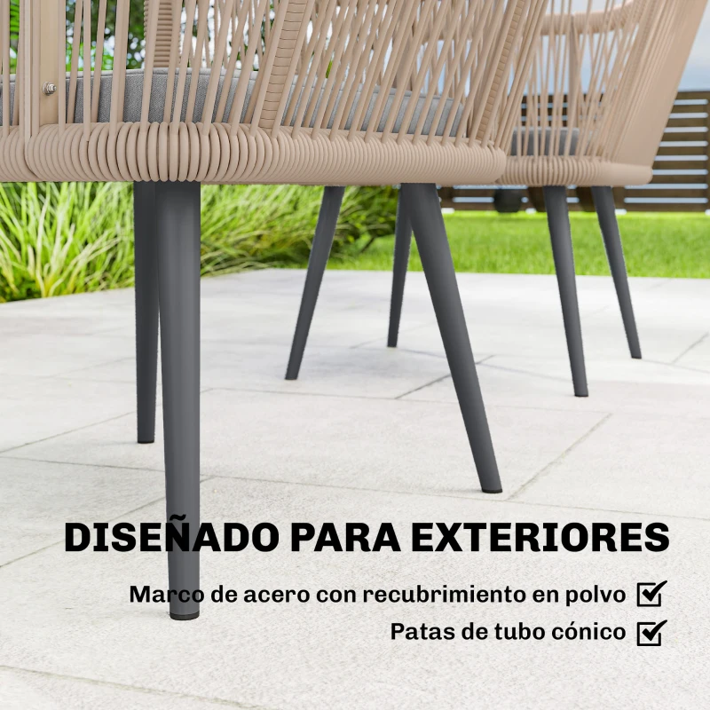 Outsunny Set de 2 Sillas de Jardín Exterior de Ratán con Cojines Reposabrazos y Marco de Acero para Terraza 54x65x80 cm Gris