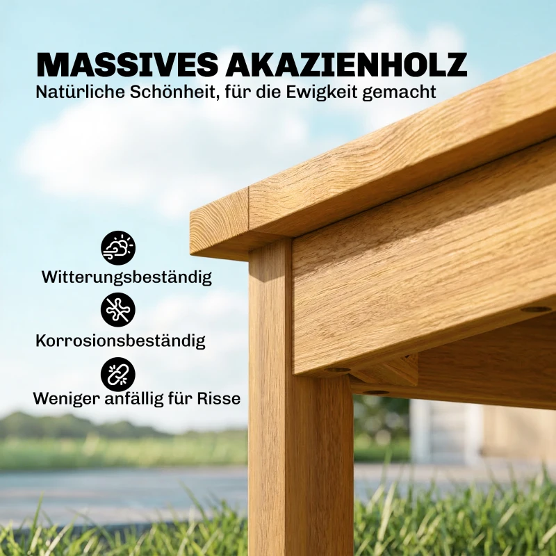 Outsunny Beistelltisch 48 x 48 cm wetterfest Gartentisch mit Lamellendesign verstellbaren Füßen, quadratisch