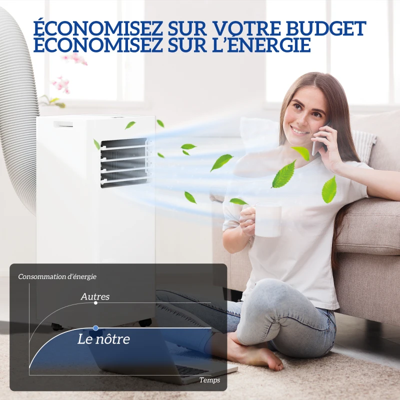 HOMCOM Climatiseur mobile 9000 BTU/H 3 en 1 refroidissement ventilateur déshumidificateur minuterie 24H et télécommande blanc