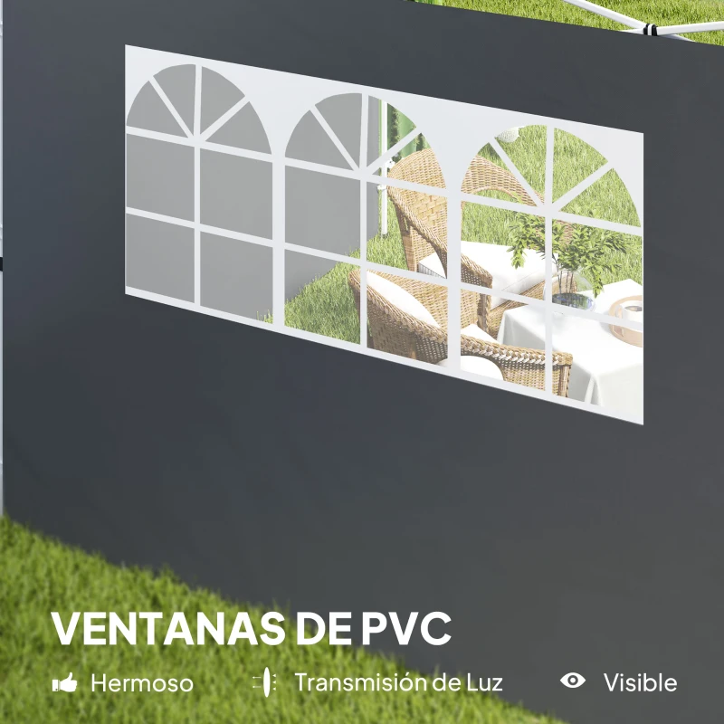 Outsunny Paredes Laterales para Carpa de 3 x 3 m 2 Paneles de Tela Oxford de 300x200 cm con Ventana para Fiestas Gris Oscuro