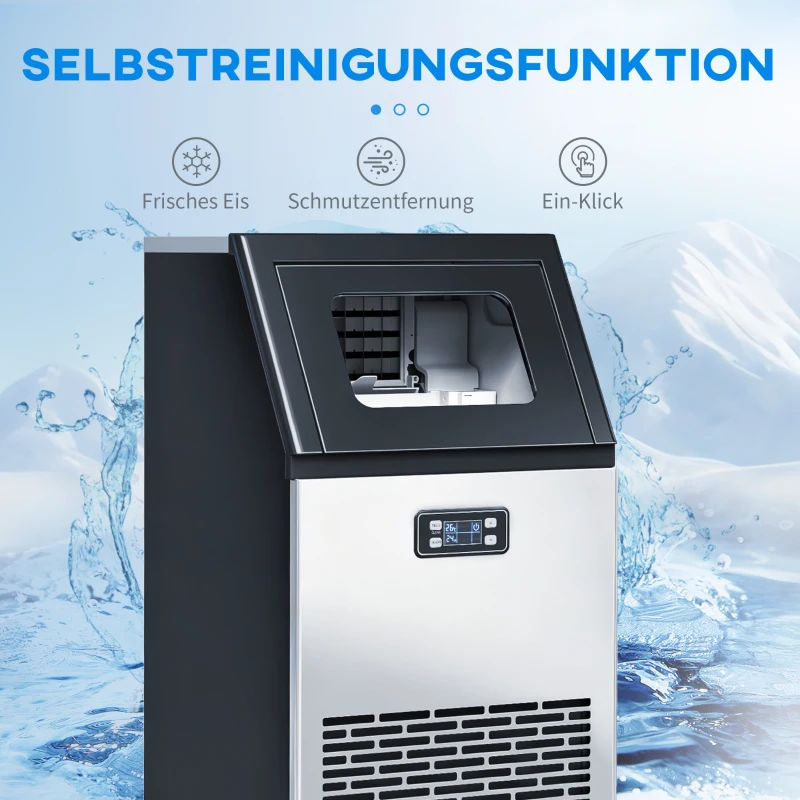HOMCOM Kommerzielle Eiswürfelmaschine 45 kg/24H Eismaschine mit 11 kg Speicher, LCD-Anzeige für Restaurant