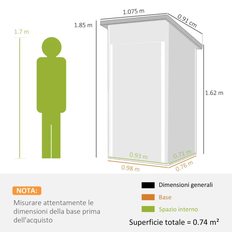 Outsunny Casetta da Giardino in Acciaio con Prese d'Aria e Porta Bloccabile, 107.5x91x185 cm, Grigio Scuro