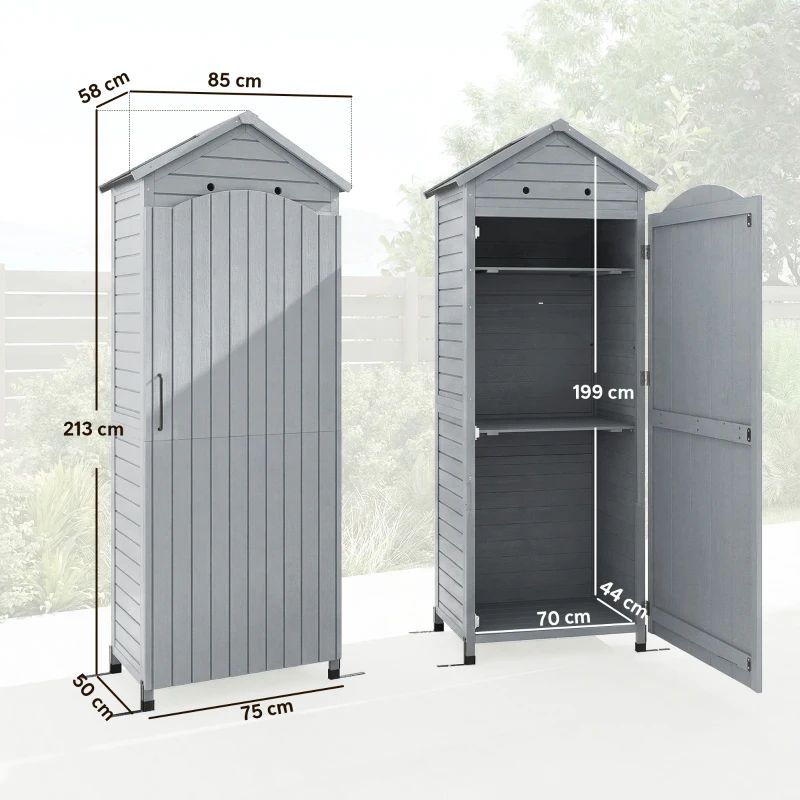 Outsunny Gartenschrank Holz extra hohe Geräteschuppen mit verstellbar Ablage magnetisch Tür galvanisiert Dach Belüftung