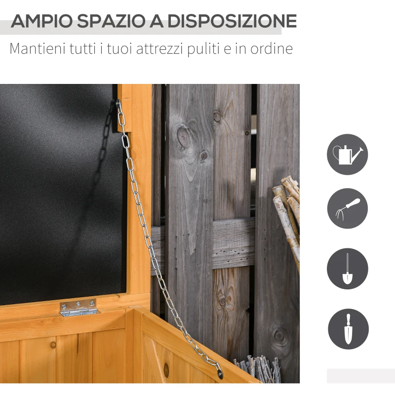 Outsunny Baule da Esterno in Legno di Abete Impermeabile con Base Rialzata, 127x56x60 cm, Giallo Scuro