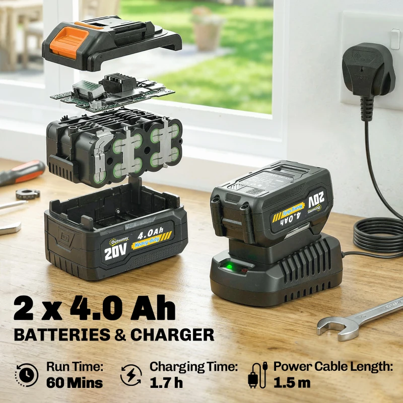 Outsunny Cordless Strimmer with 2 x 4.0Ah Lithium Batteries & Charger, 2-in-1 Lightweight Cordless Grass Trimmer and Lawn Edger