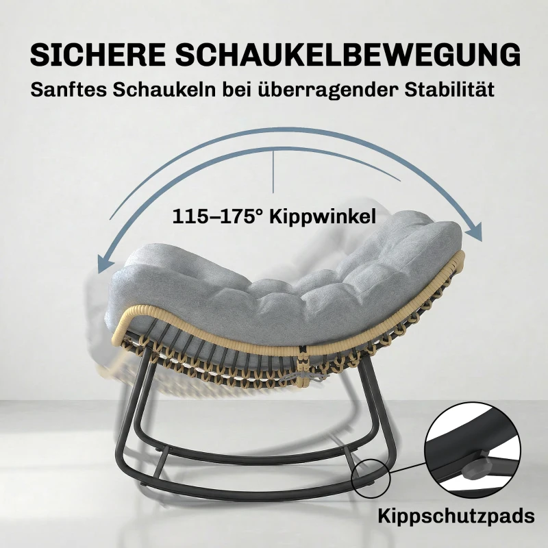 Outsunny Rattan Schaukelstuhl Gartenliege mit dicke Kissen, Gartenschaukel bis 120 kg Indoor Outdoor 87 x 110 x 70 cm Grau