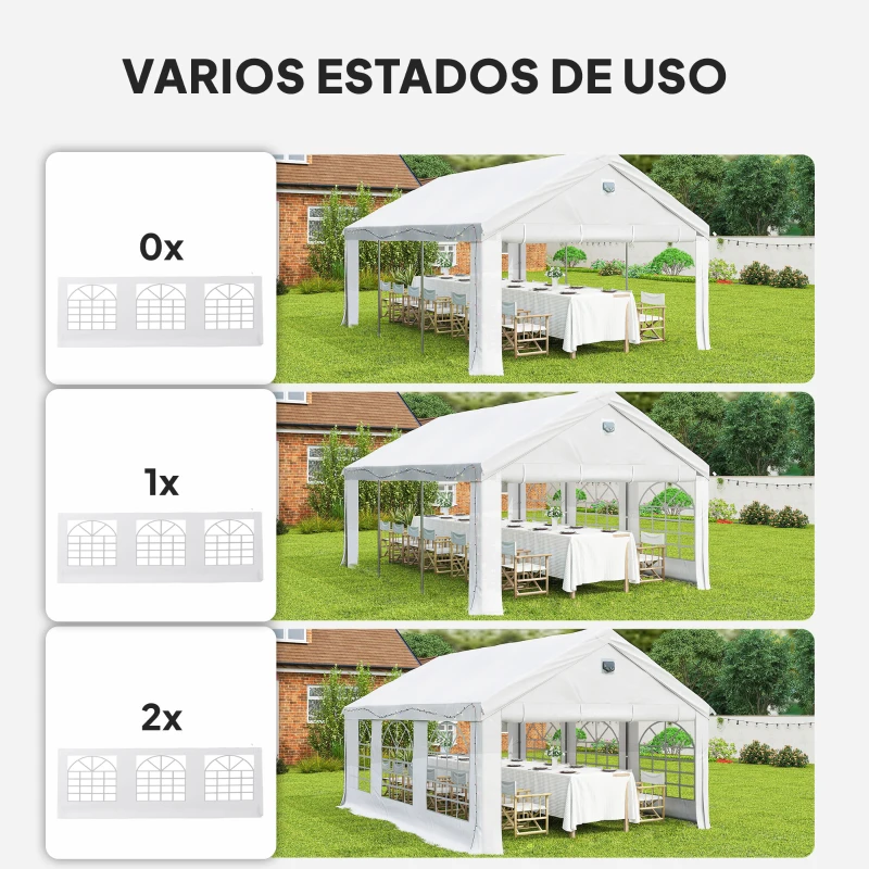 Outsunny Carpa para Fiestas 4x6 m Carpa de Jardín con Luces LED Paredes Extraíbles 2 Puertas y Ventanas UPF30+ para Boda Blanco