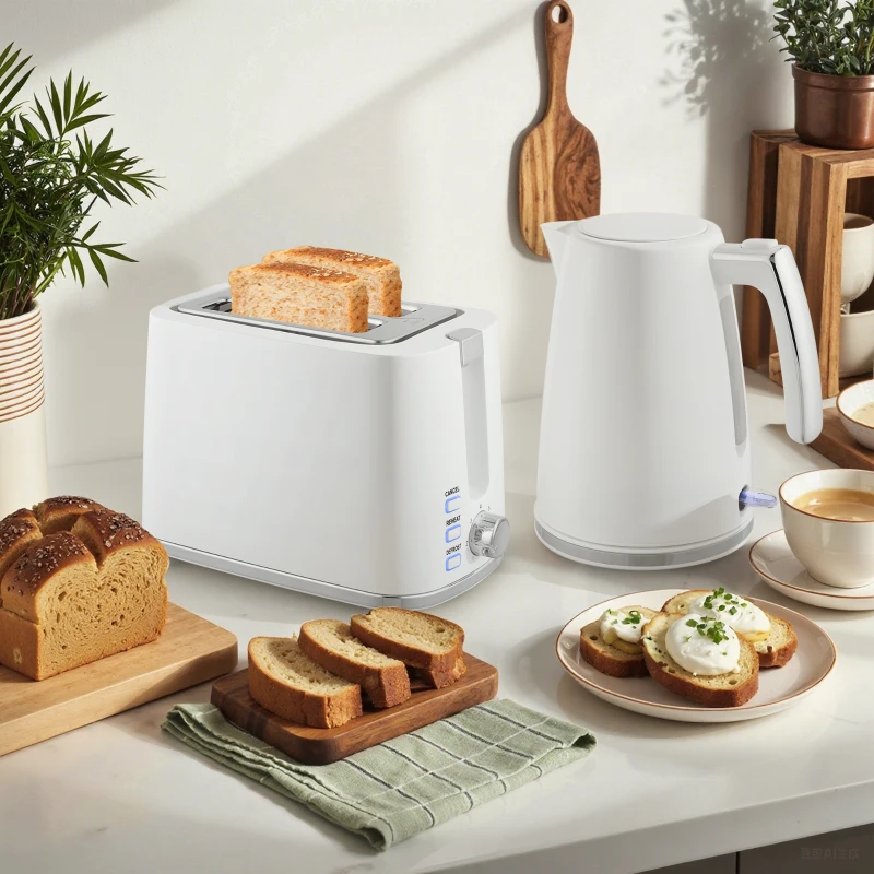 HOMCOM Ensemble bouilloire et grille-pain, bouilloire en acier 1,7 L et 2200 W et grille-pain à 2 tranches, blanc