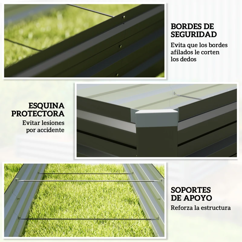 Outsunny Jardinera Exterior Grande Rectangular de Acero Galvanizado Huerto Urbano con Base Abierta 240x60x30 cm Gris Oscuro