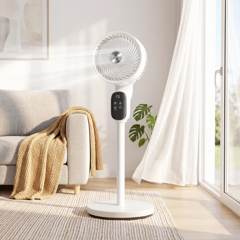HOMCOM 20 dB Silent Standing Fan for Bedroom, 39" Pedestal Fan with Remote, 90° Oscillating, 8 Speeds, Adjustable Height, White
