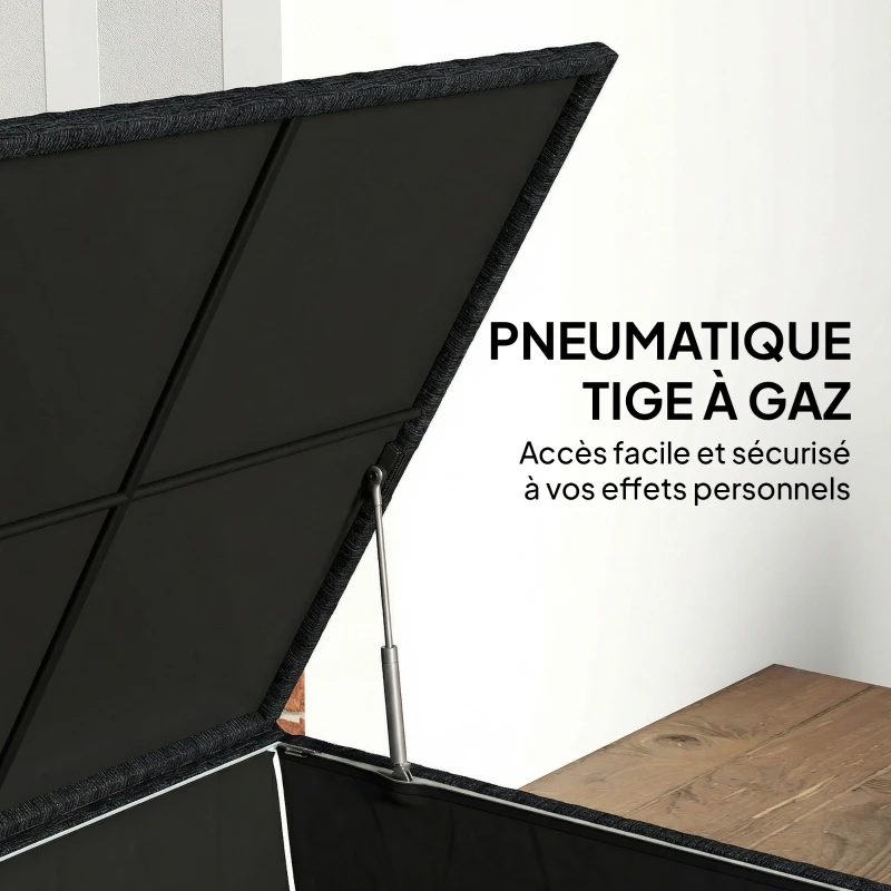 Outsunny Coffre de jardin en résine tressée coffre de rangement extérieur 253 L imperméable avec doublure zippé 72x72x70cm noir