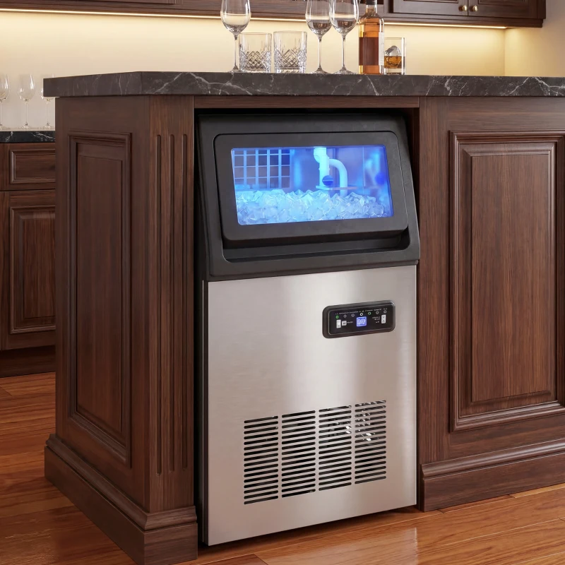 HOMCOM Machine à glaçons commerciale 36 kg/24h, acier inoxydable, ice maker, capacité 7,5 kg, 36 cubes par 10 minutes,