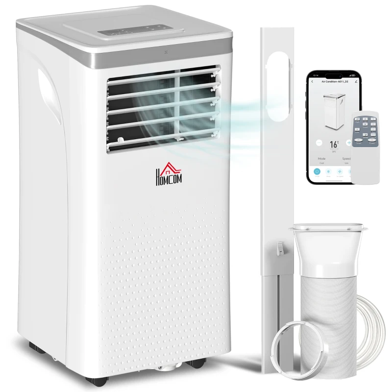 HOMCOM Climatiseur mobile 10000BTU, climatiseur portable 4 en 1 refroidissement déshumidificateur ventilateur mode nuit, blanc