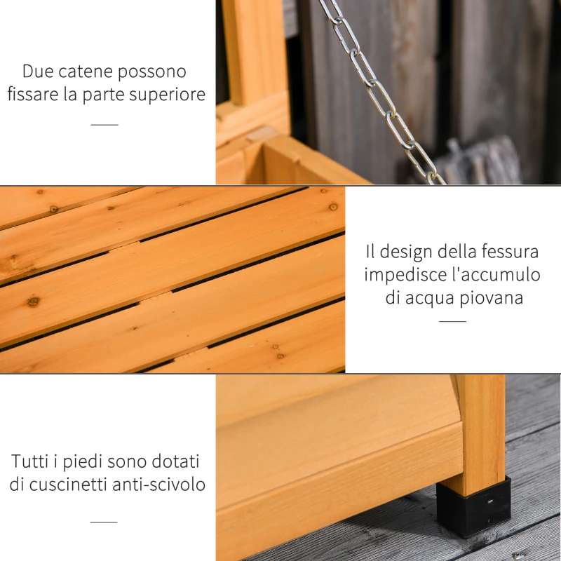 Outsunny Baule da Esterno in Legno di Abete Impermeabile con Base Rialzata, 127x56x60 cm, Giallo Scuro