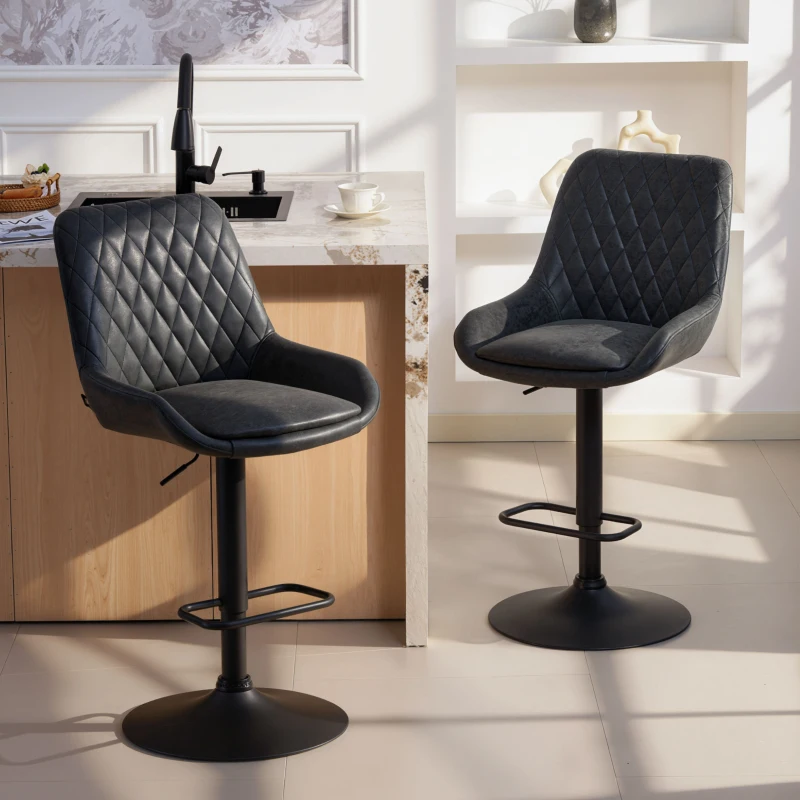 HOMCOM Set of Two Faux Leather Retro Bar Stools - Black