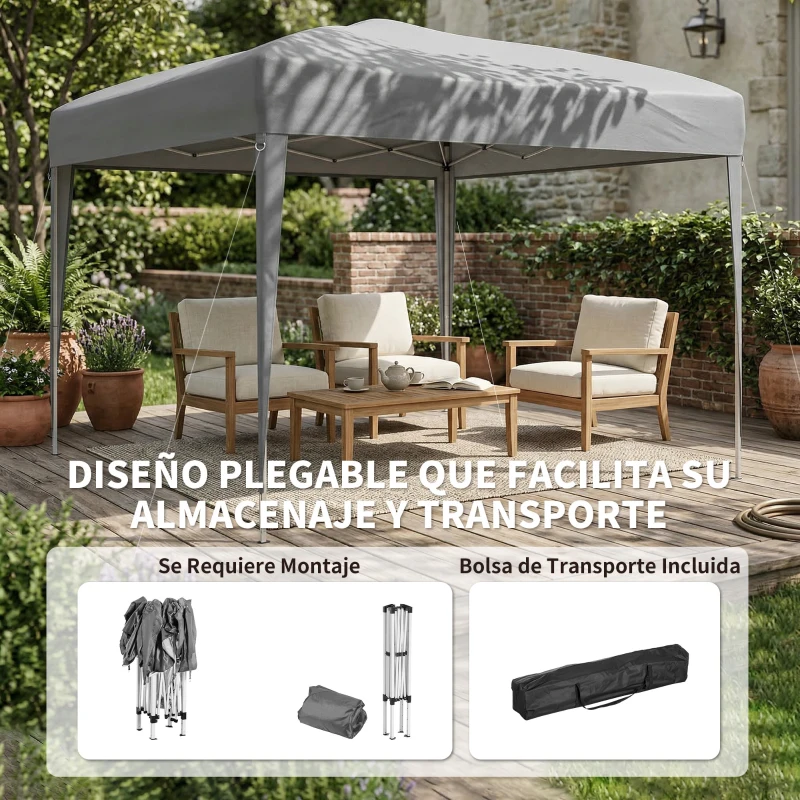 Outsunny Carpa Plegable 3x3 m Pop-up Cenador de Jardín Altura Ajustable con Bolsa de Transporte Anti-UV Impermeable Gris