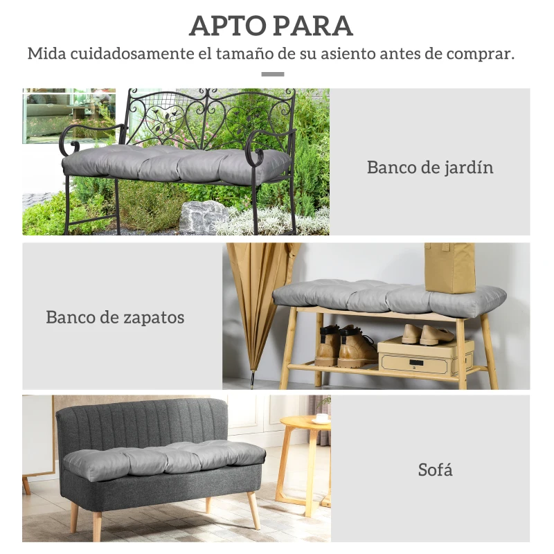 Outsunny Cojín para Banco de 2 Plazas para Interior y Exterior con 8 Puntadas para Sillas Sofás 110x48x8 cm Gris