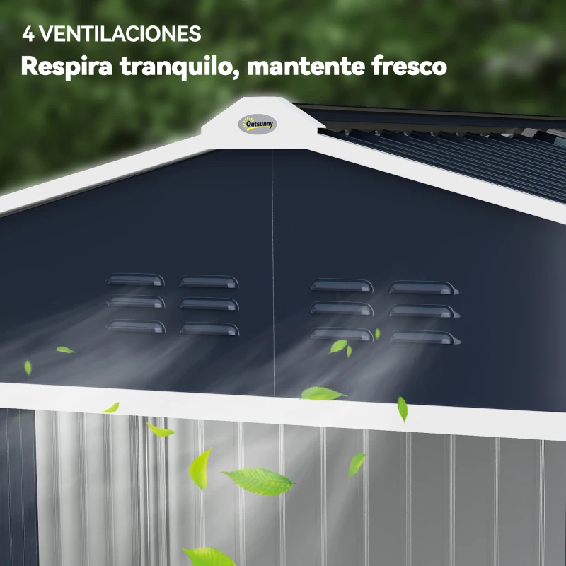 Outsunny Cobertizo de Jardín 4,9 m² 277x195x192 cm con 2 Puertas Corredizas Base Refuerzo (Suelo NO Incluido) Gris Oscuro