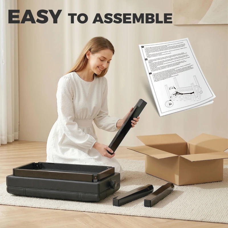 HOMCOM Banquette tabouret siège pour piano coffre intégré hauteur réglable bois hévéa assise revêtement synthétique noir