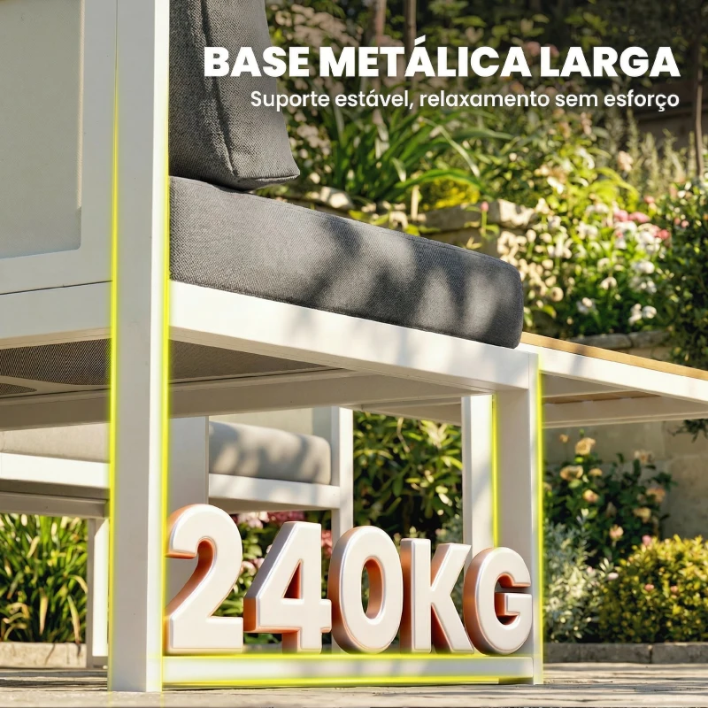 Outsunny Conjunto de Jardim de 4 Peças Sofá Exterior Seccional em L com 3 Sofás de 2 Lugares Assento em Textilene Mesa com Bancada Efeito Madeira WPC Cinza Claro e Branco