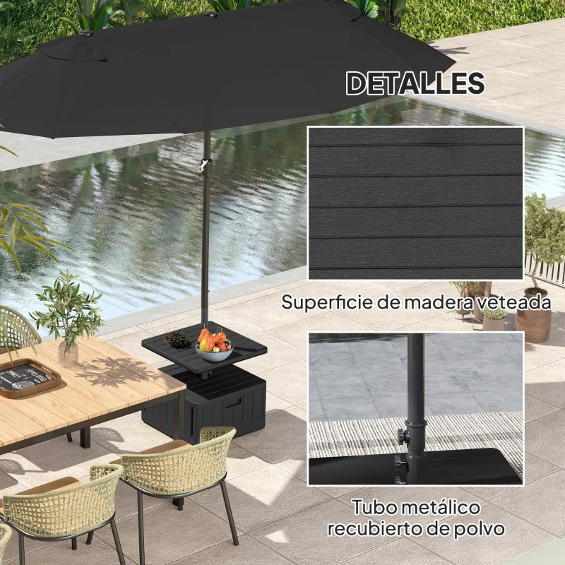 Outsunny Base para Sombrilla Exterior 3 en 1 Mesa Auxiliar Ajustable Macetero Soporte de Parasol Rellenable Arena 80 kg Negro