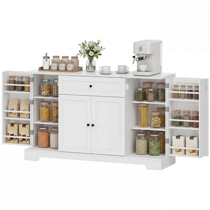 HOMCOM Küchenbuffet, Aufbewahrungsmöbel mit Schublade, 4 Soft-Close-Türen, Türfächer und verstellbare Einlegeböden, Weiß