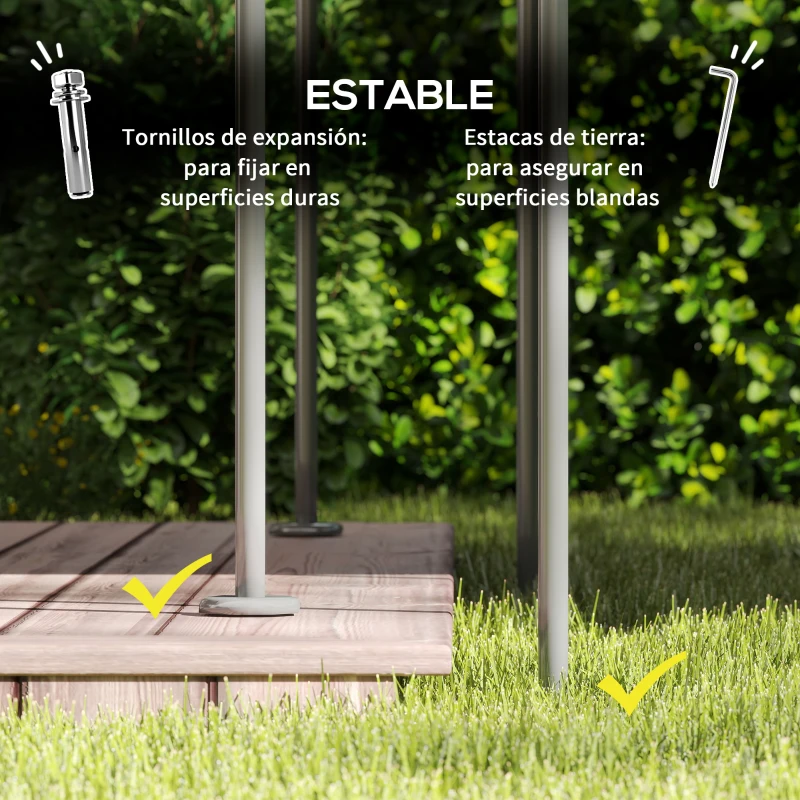 Outsunny Cenador de Jardín de 4x3 m con Doble Techo Paredes Laterales Resistente al Agua para Exterior Terraza Beige