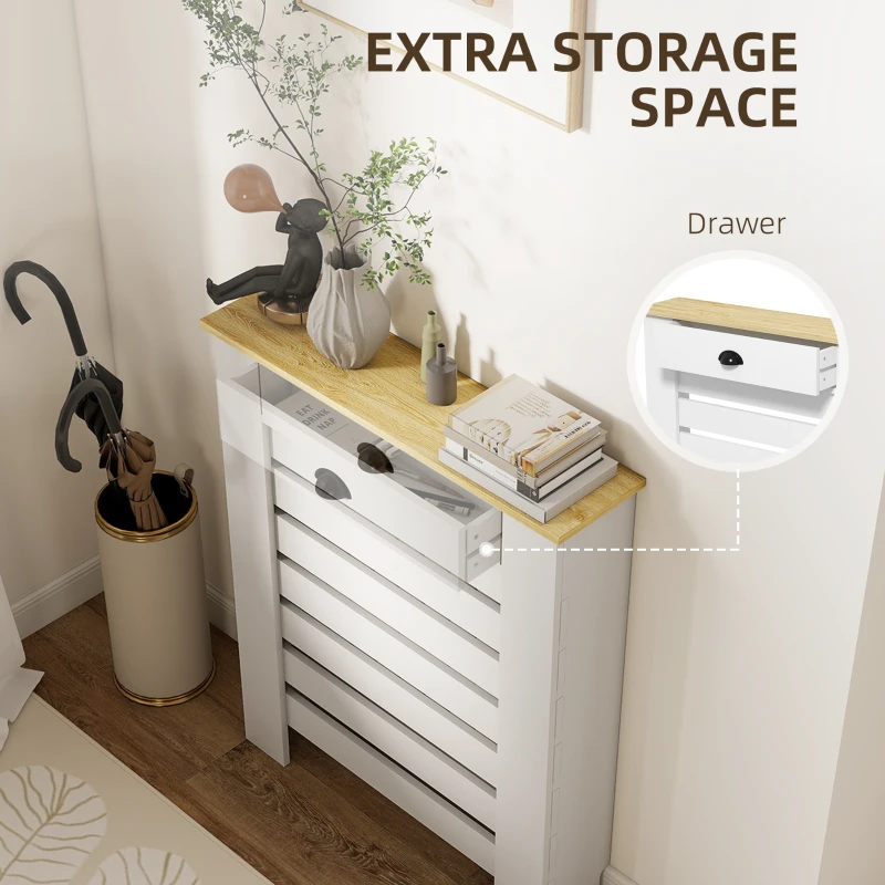 HOMCOM 95.5H x 78Wcm Radiator Cover, with Drawer - White