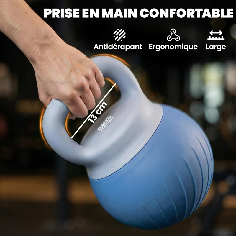 SPORTNOW Kettlebell 8 kg, Haltère avec Poignée Ergonomique Antidérapante, Haltère à Boule, Musculation, Entraînement, Bleu