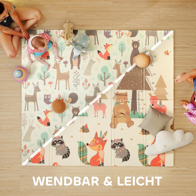 AIYAPLAY Spielmatte Baby 196 x 176 x 1,5 cm faltbar Doppelseitige Krabbelmatte Mehrfarbig