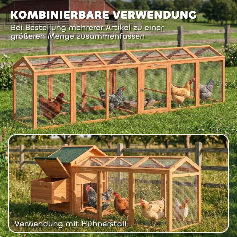 PawHut Hühnerstall Freilaufgehege mit Sitzstange Doppeltüren, aus Holz und Metall, für 4 Hühner, 156 x 70,5 x 84 cm Orange