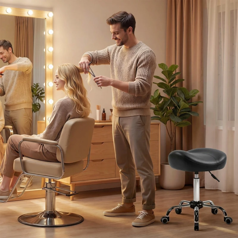 HOMCOM Salonhocker mit Sattelsitz, höhenverstellbar, Kunstleder, 48x48x54-69cm, Schwarz