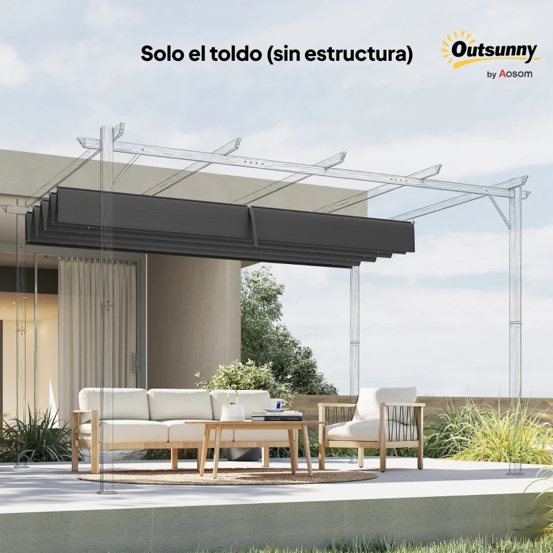 Outsunny Techo de Repuesto Retráctil 3x2,5 m para Marco de 2,85x2 m Toldo de Tela Solo para Cenador Jardín con 8 Orificios Gris Oscuro