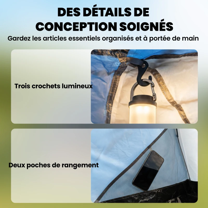Outsunny Tente de Camping Double Couche Tunnel Familiale 4-5 Personnes 2 Chambres et Séjour pour 12 Personnes Bleu