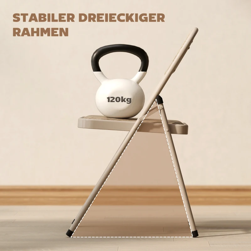 HOMCOM 2er-Set Klappstühle, Tragbare Bürostühle, Metallbeine, Faltstuhl für Büro, Empfang, Wartezimmer, Leinenoptik, Beige