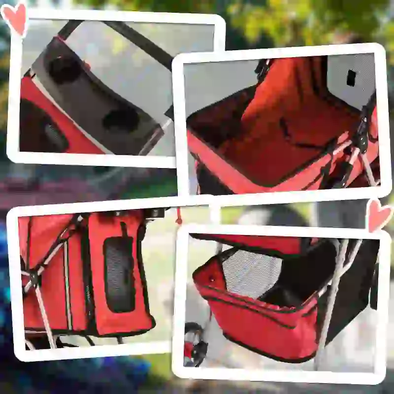 PawHut Pet Stroller for Small Miniature Dogs Cats Foldable Travel Carriage with Wheels Zipper Entry Cup Holder Storage Basket Red