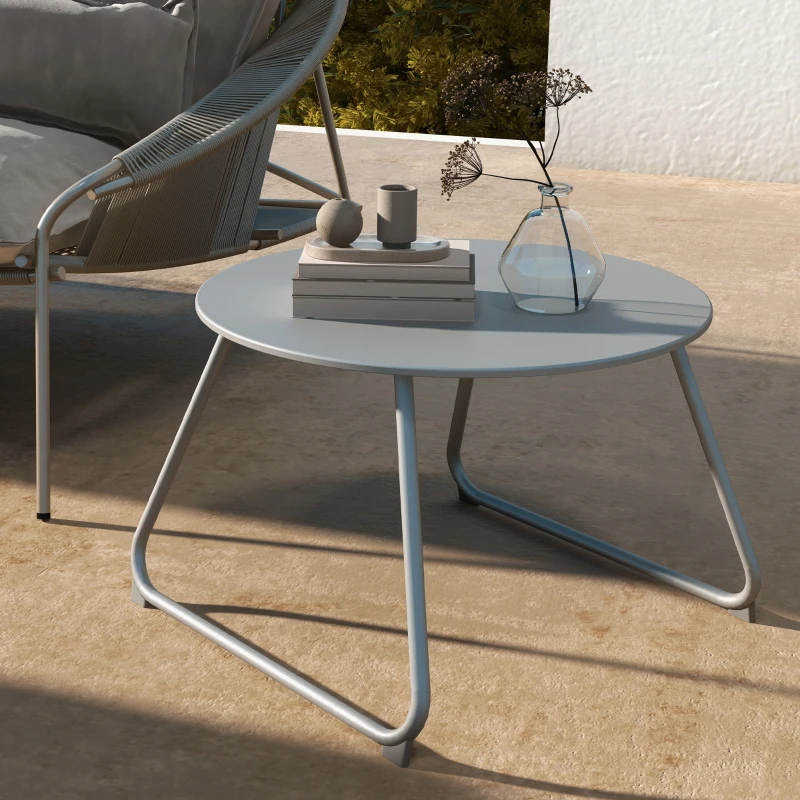 Outsunny Table basse de jardin ronde, table d'appoint extérieur, Ø60 cm, patins antidérapants réglables, métal époxy, gris