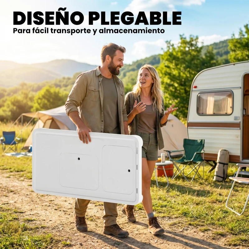 Outsunny Mesa de Limpieza de Pescado Plegable Portátil con 2 Fregaderos Grifo Manguera Estante Lateral Cesta y Ranuras Blanco