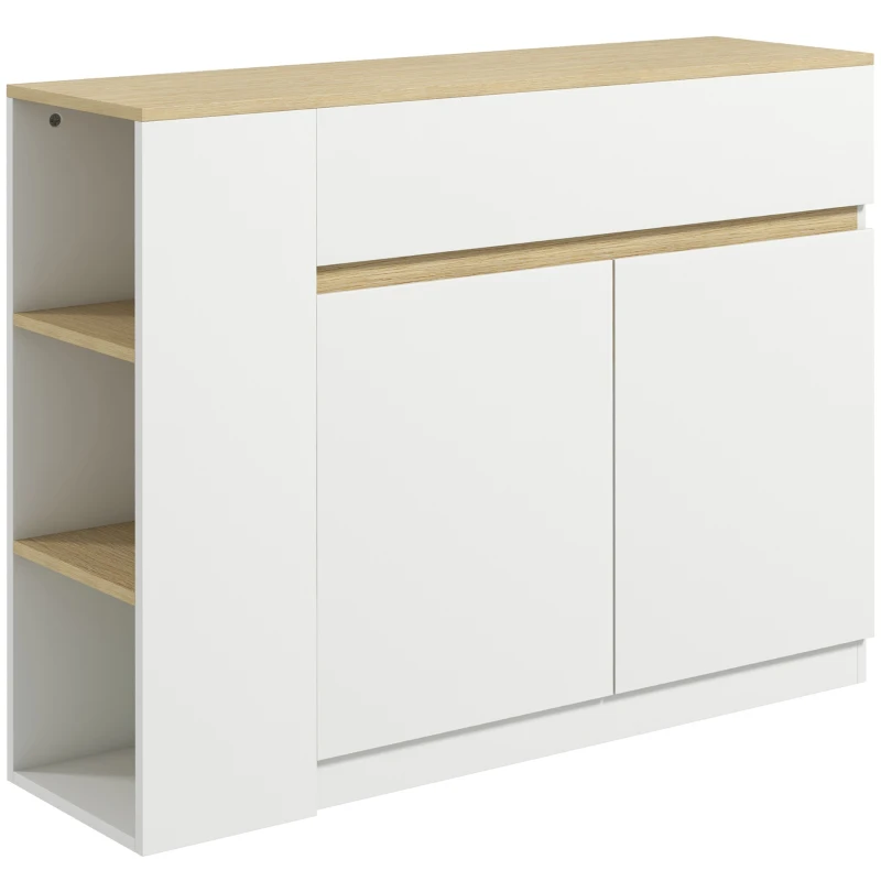 HOMCOM Buffet meuble de rangement avec 2 tiroirs 3 étagères ouvertes et placard 2 portes 110 x 29,5 x 82 cm blanc