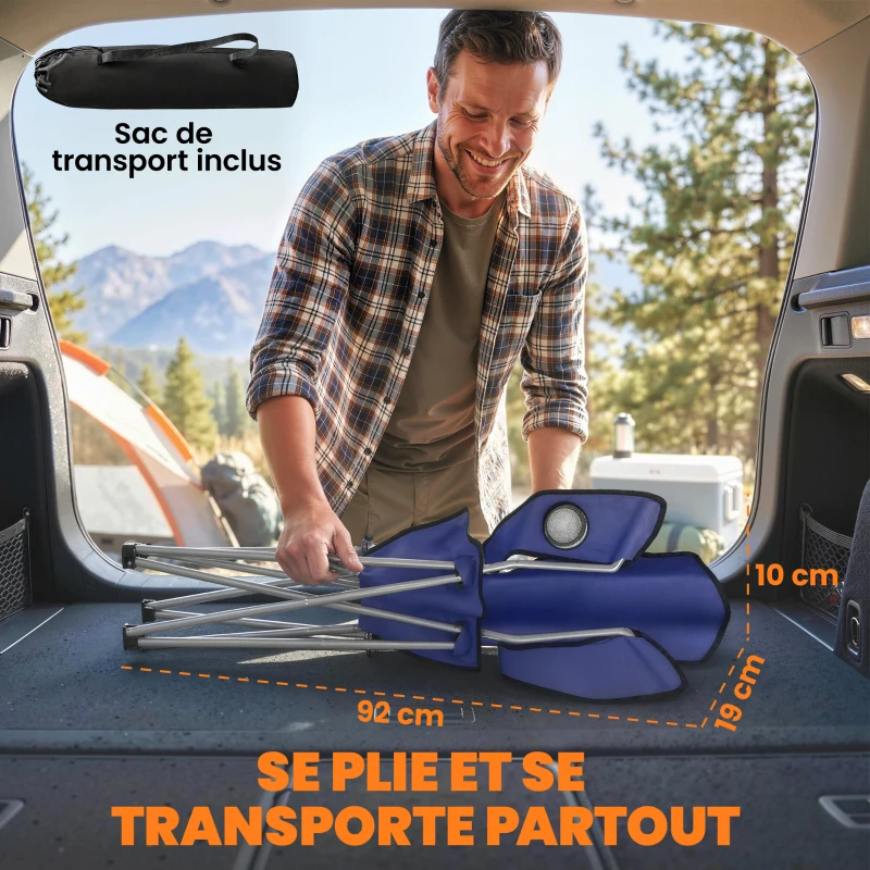 Outsunny Lot de 2 Chaises de Camping Pliantes avec Porte-Gobelet, Sac de Transport, Dossier Haut, 88x57x97cm, Bleu Foncé