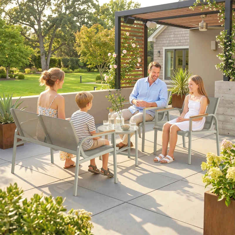 Outsunny Set Divano da Esterno con Loveseat e 2 Poltrone, Verde