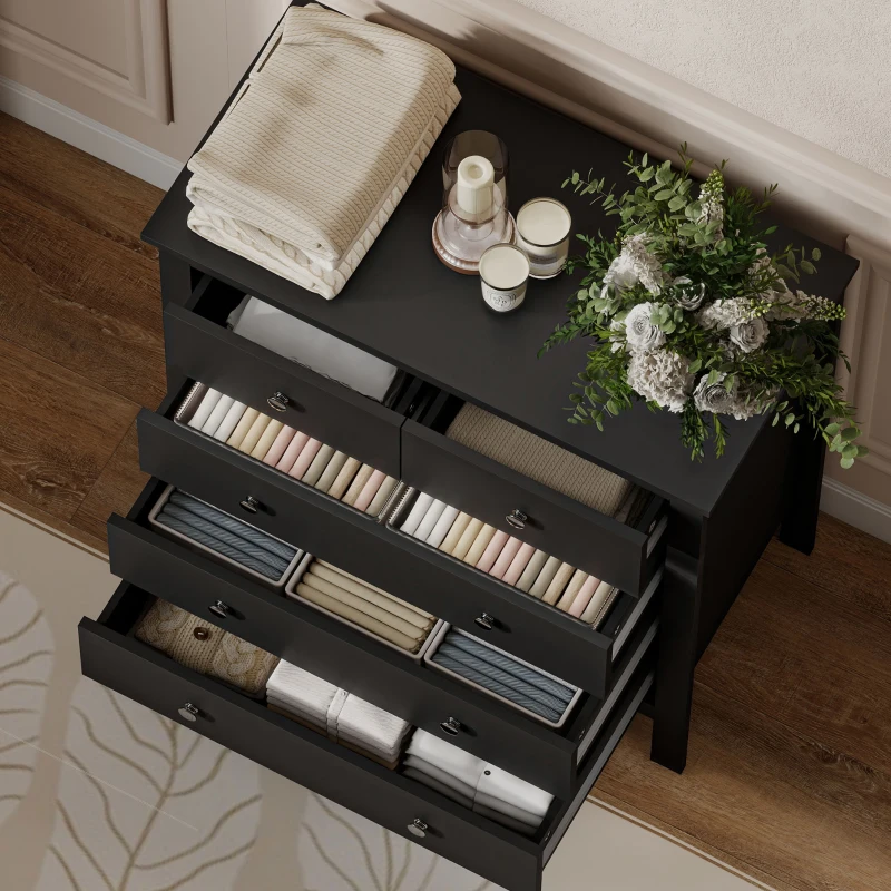 HOMCOM 5 Drawer Dresser for Bedroom, Modern Chest of Drawers, Wide Storage Unit for Living Room, Hallway, Black