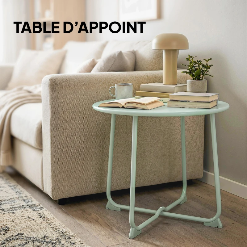 Outsunny Outdoor coffee table for 2 people, round garden table X-base with metal frame, Ø 50 x 45.5 cm dark green