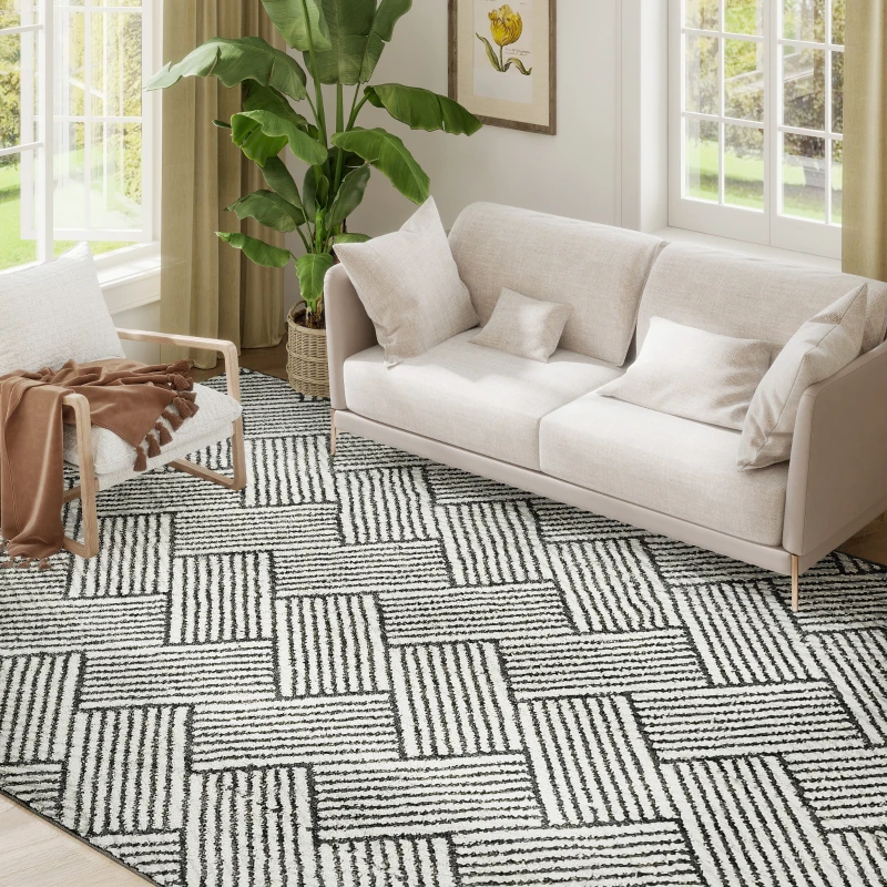 HOMCOM Living room rug 230 x 160 cm cm short pile machine-washable hypoallergenic for living room, bedroom, office, gray