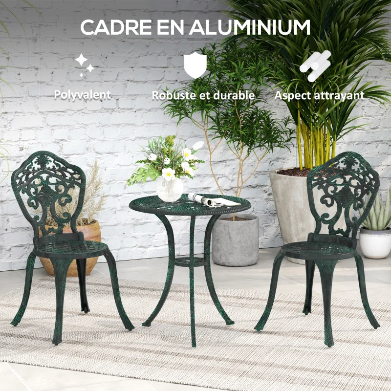 Outsunny 3-piece aluminum bistro garden set 2 chairs + round wrought-iron effect table
