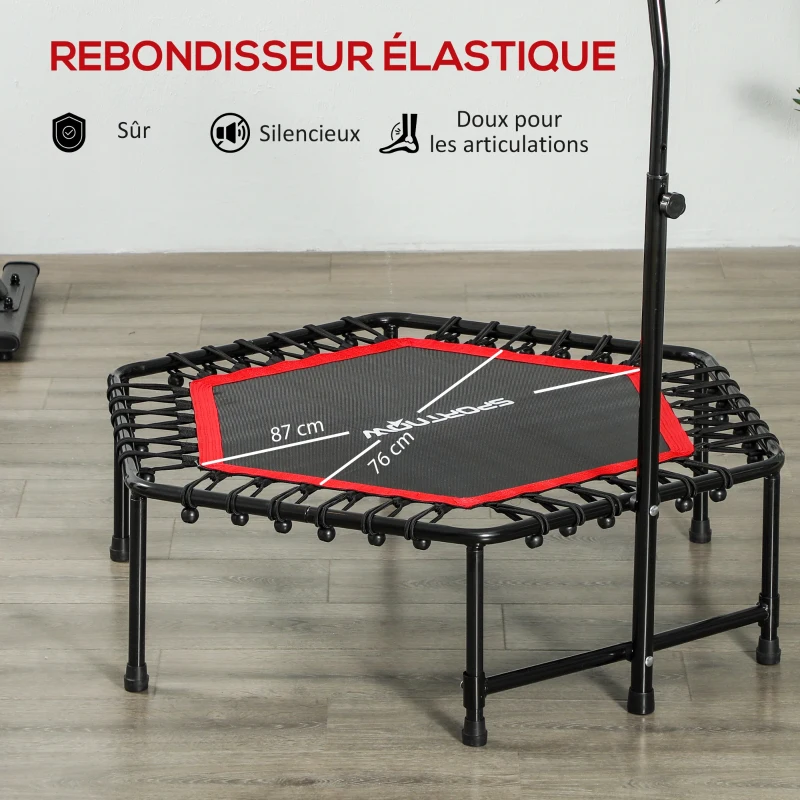 SPORTNOW 114 cm fitness trampoline, elastic cords, 3-position adjustable handle, quiet exercise trampoline, red