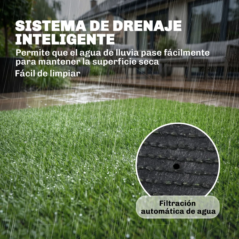 Outsunny Césped Sintético 1m x 4m Alfombra Césped Artificial con Altura de Hierba 10 mm Drenaje Automático Verde