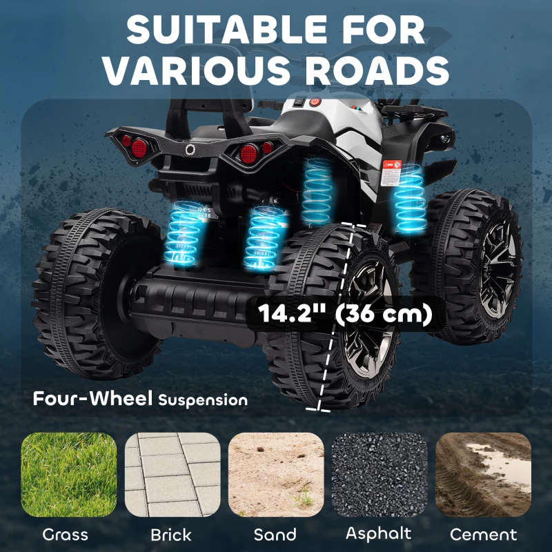 HOMCOM Elektryczny quad dla dzieci, prędkość 3-8 km/h, czas jazdy 45 min, reflektor LED, odtwarzacz muzyczny USB, dla dzieci 3-5 lat