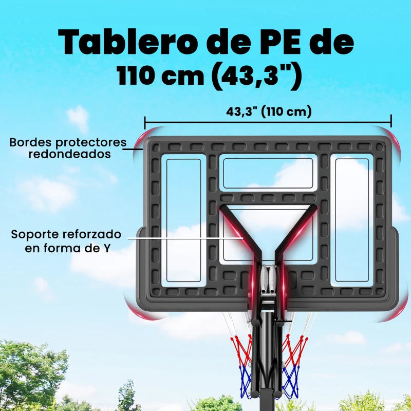 SPORTNOW Canasta de Baloncesto Exterior con Ruedas Altura Ajustable 235-305 cm Base Rellenable y Bolsa de Peso Negro