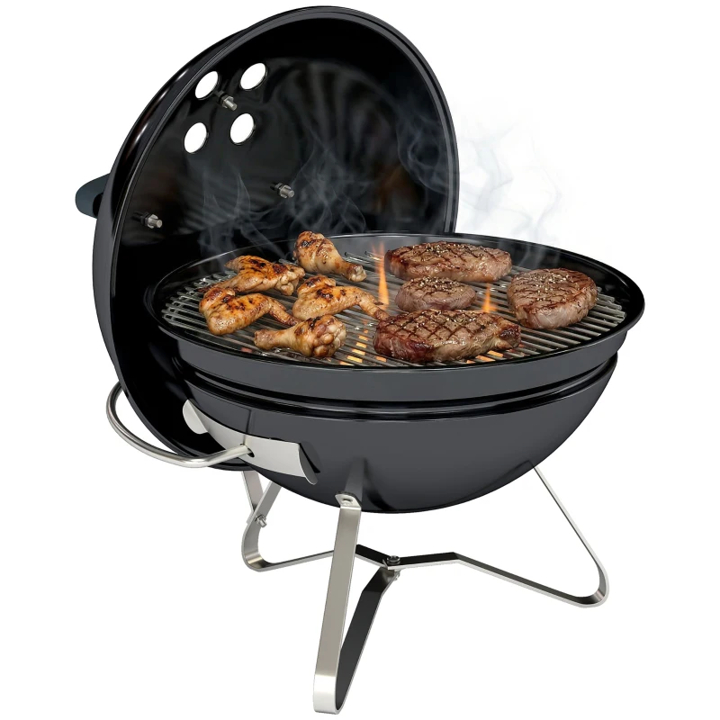 Outsunny Barbecue à charbon Barbecue boule portable avec poignée de couvercle et bouches d'aération réglables pour barbecue 41x41x44 cm Noir